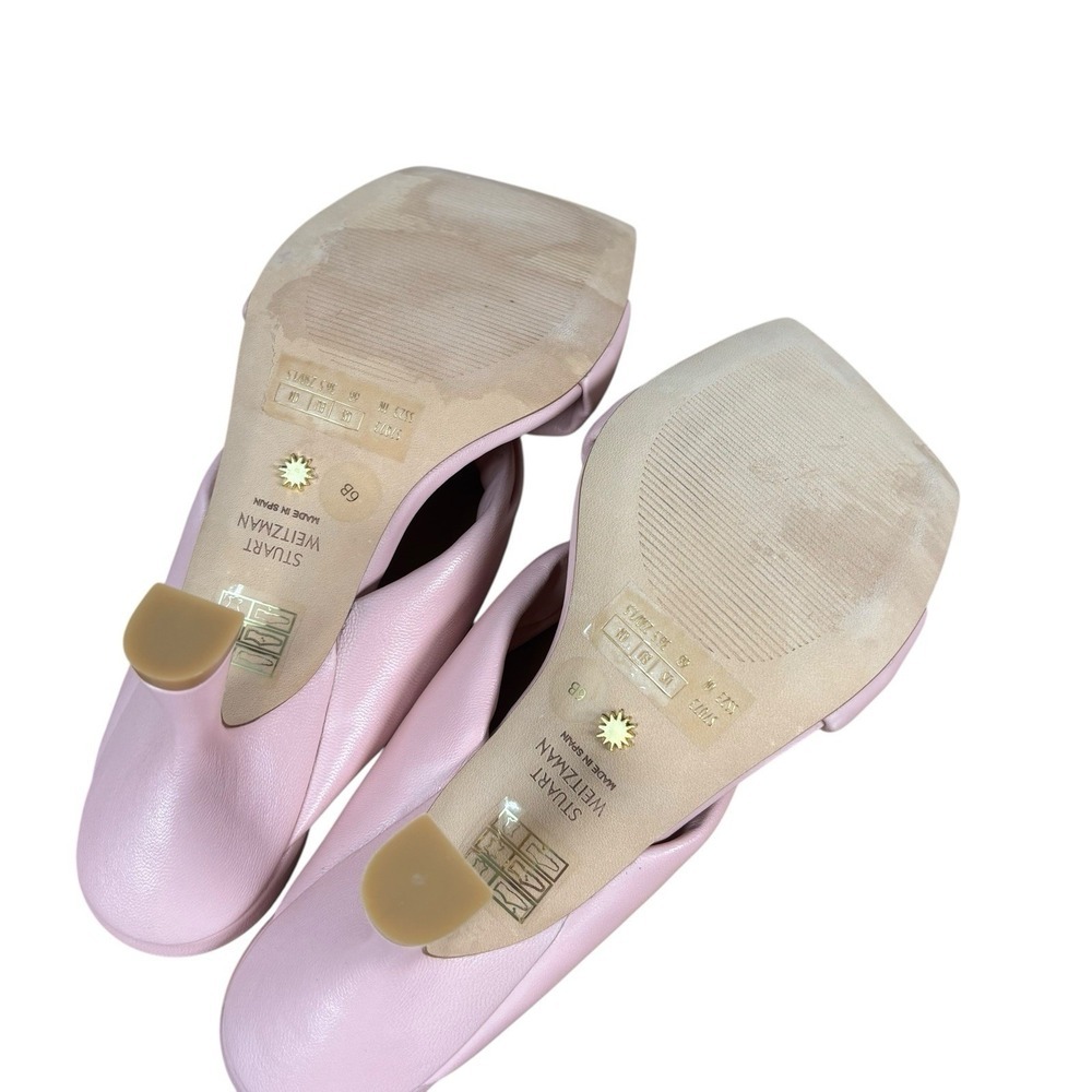 Stuart Weitzman Playa 75 Knot Sandal Womens 6 Pink Square Toe Spool Heel S7073 - Picture 8 of 11